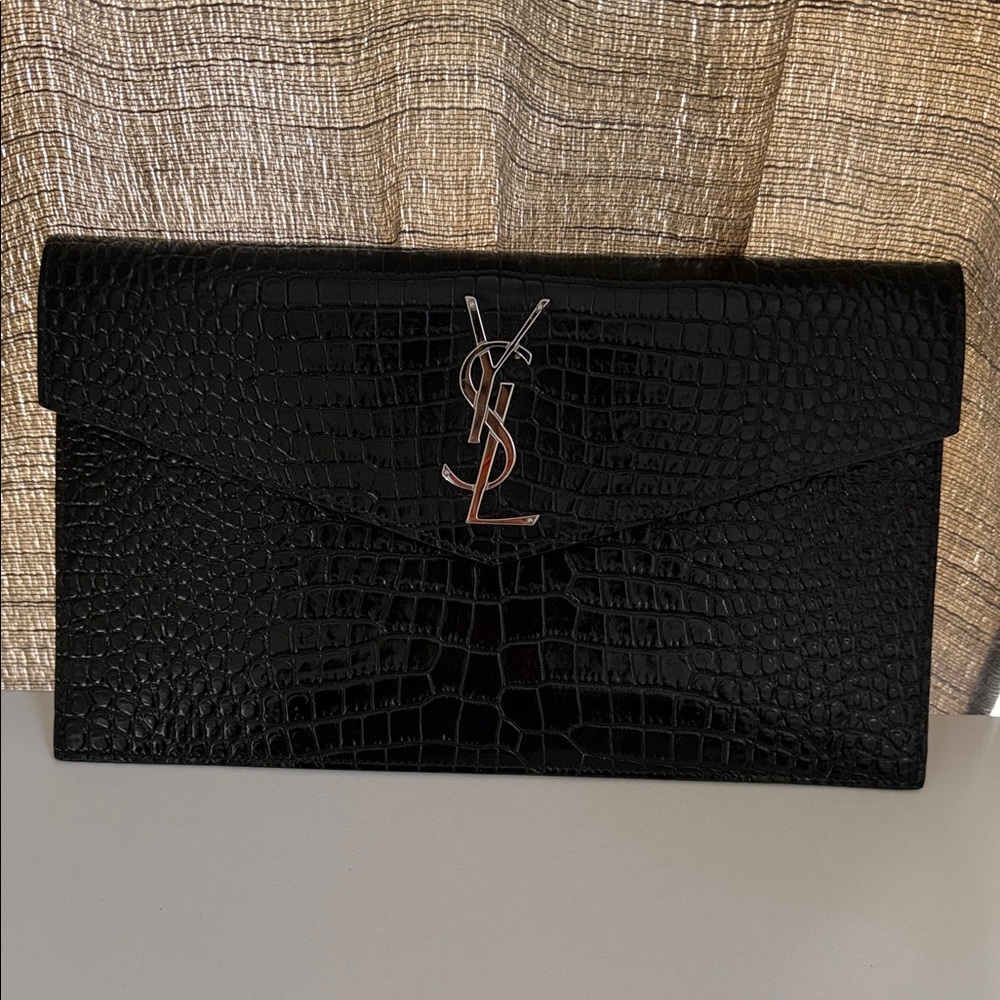 Yves Saint Laurent Uptown Black Crocodile Pattern clutch